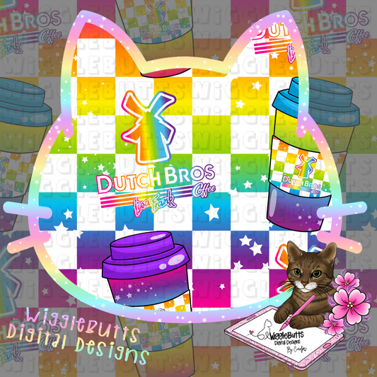 Coffee Lovers 90s Rainbow Style Checkered Blue Guy Seamless File PNG Design