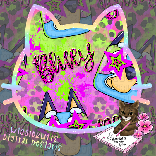 Blue Dog Puppies Neon Stars Seamless File PNG Design