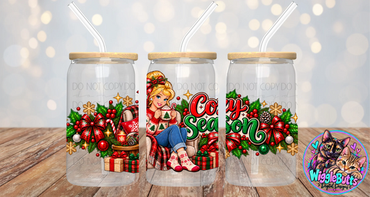 Blonde Princess Christmas 16oz Cup/Jar Wrap PNG Design