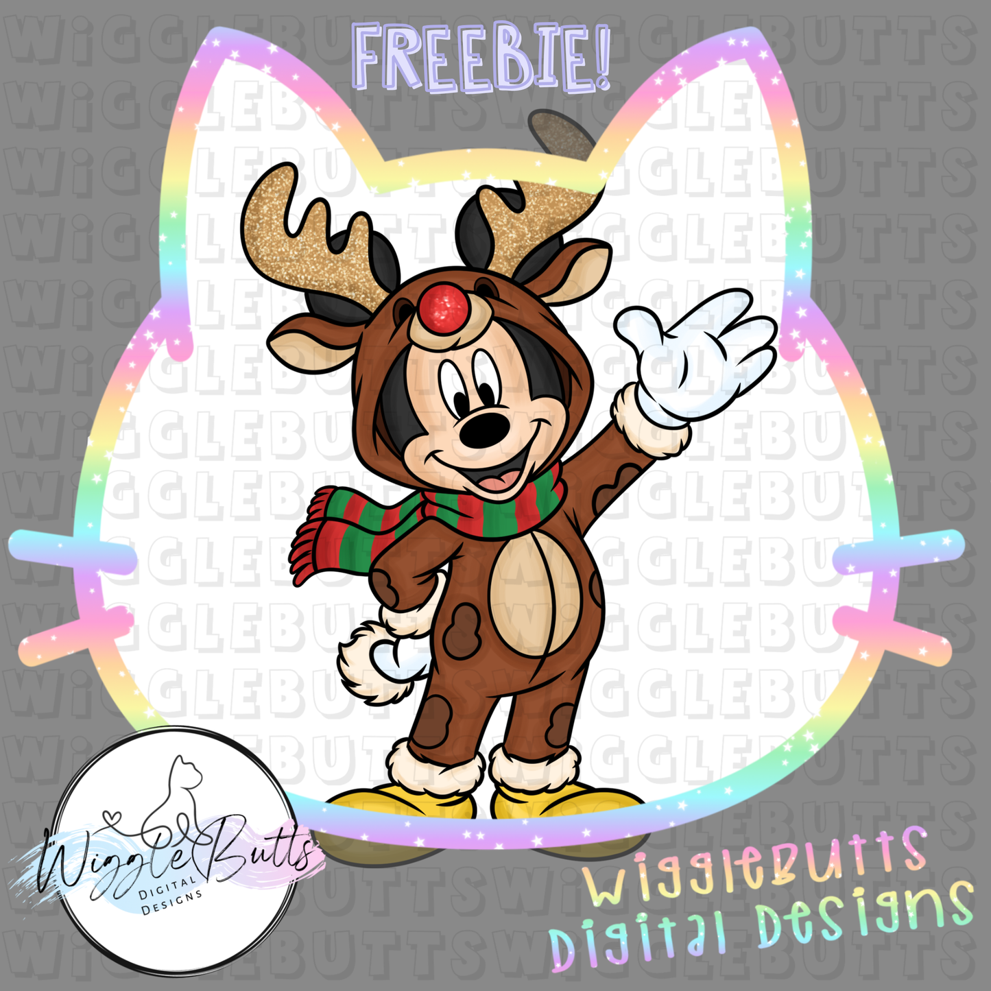 Mouse and Friends Christmas Reindeer ClipArt Piece