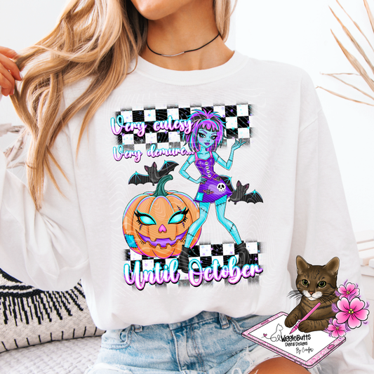 Very Cutesy Very Demure Until October Zombie Girl Halloween PNG Design