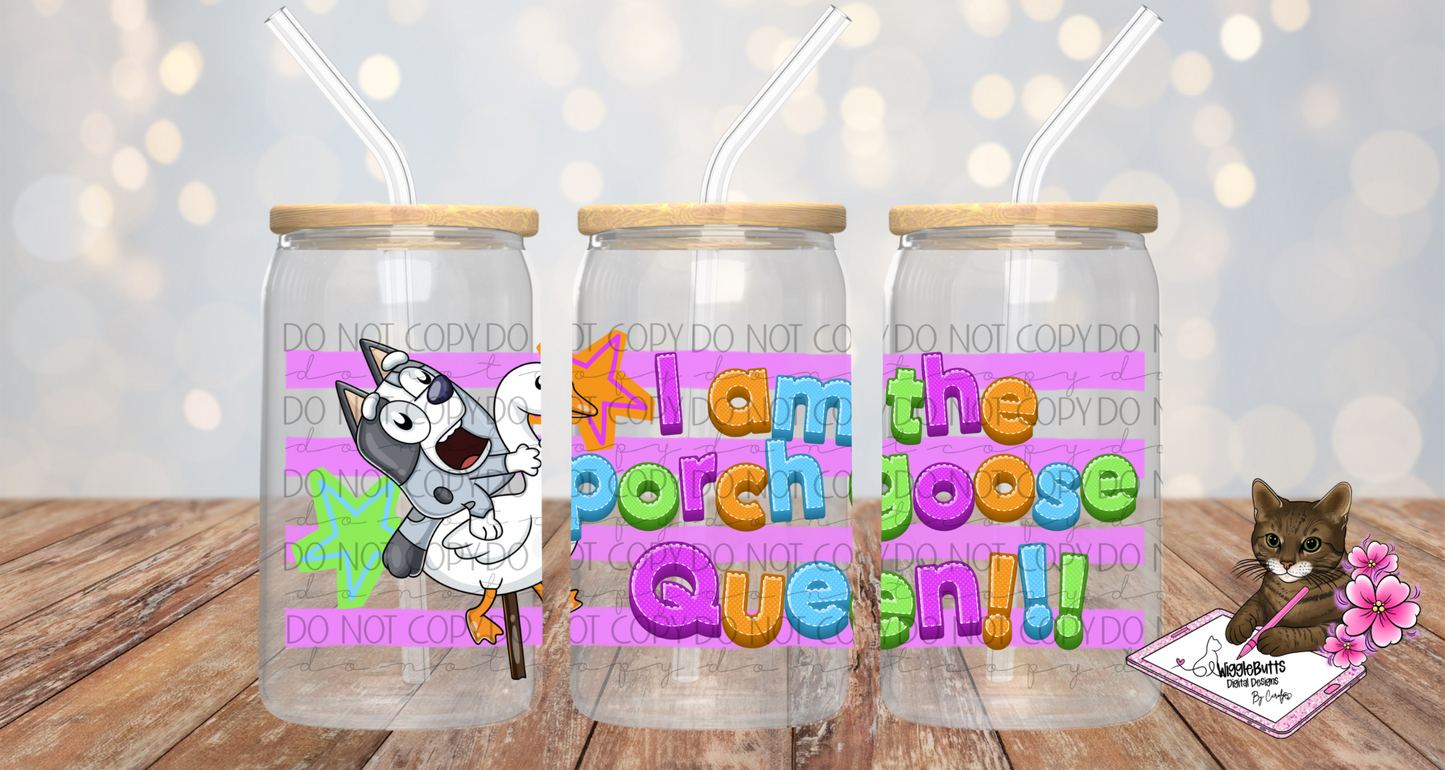 Blue Dog Puppies Grey Dog Porch Goose Queen 16oz Cup/Jar Wrap PNG Design