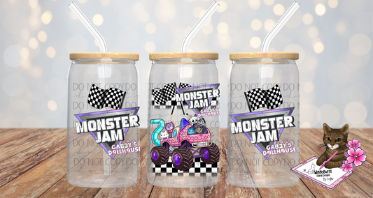 Kitty Cat Dollhouse Monster Truck 16oz Cup/Jar Wrap PNG Design