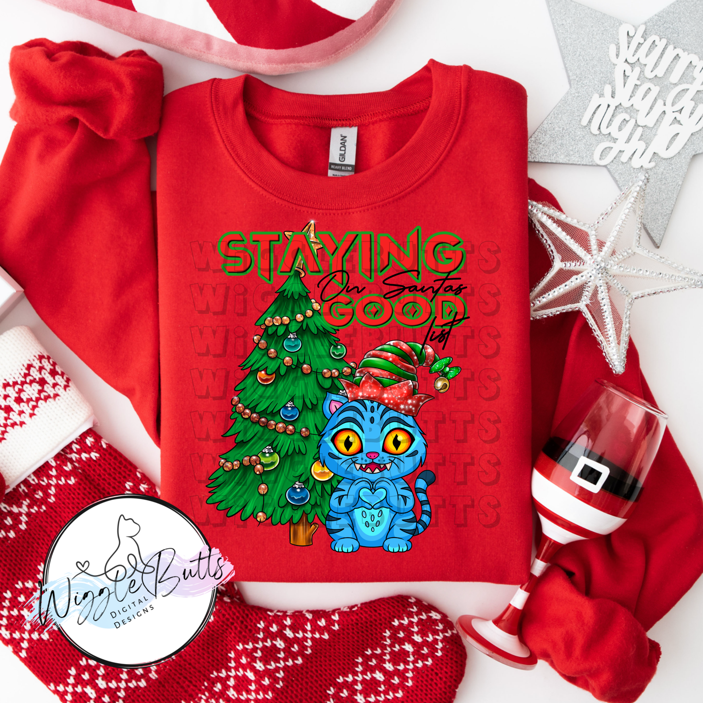 Anime Soda Boys Blue Cat Christmas PNG Design