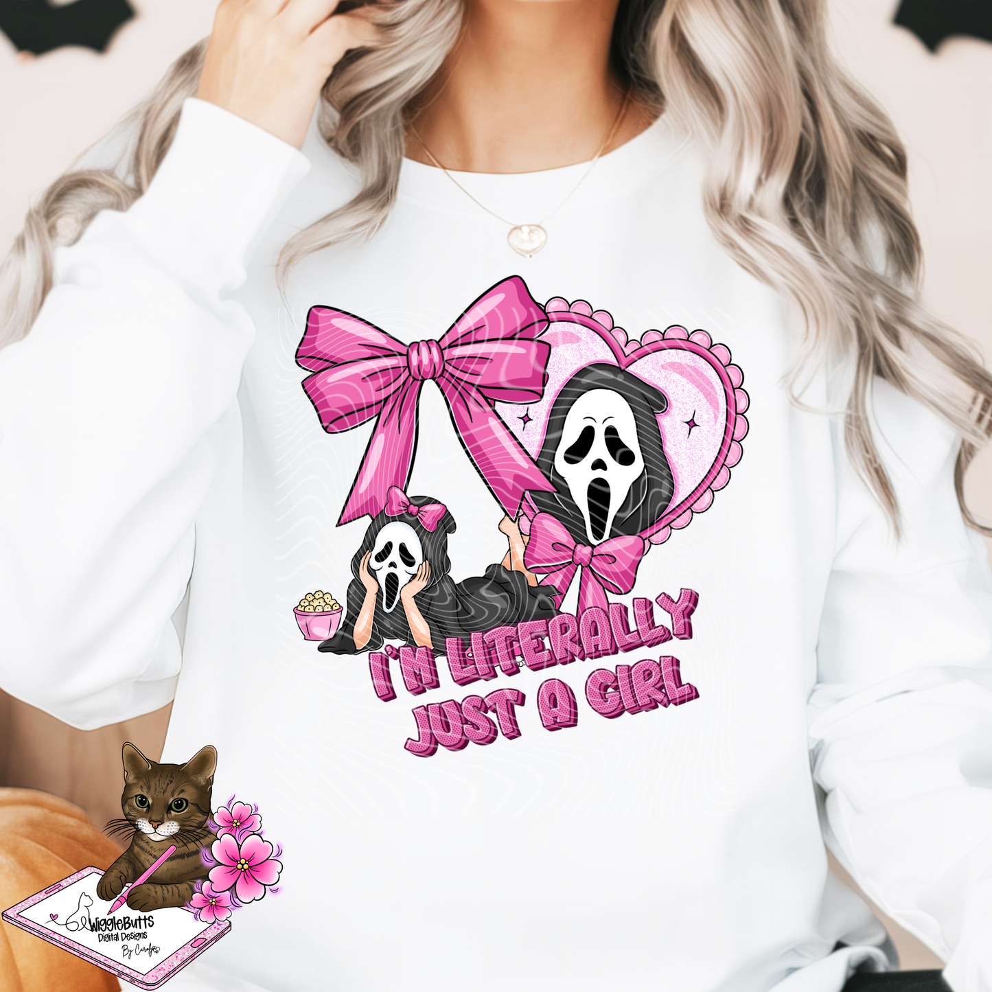 Halloween Horror Pink Ghost I'm Literally Just a Girl PNG Design
