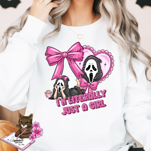 Halloween Horror Pink Ghost I'm Literally Just a Girl PNG Design