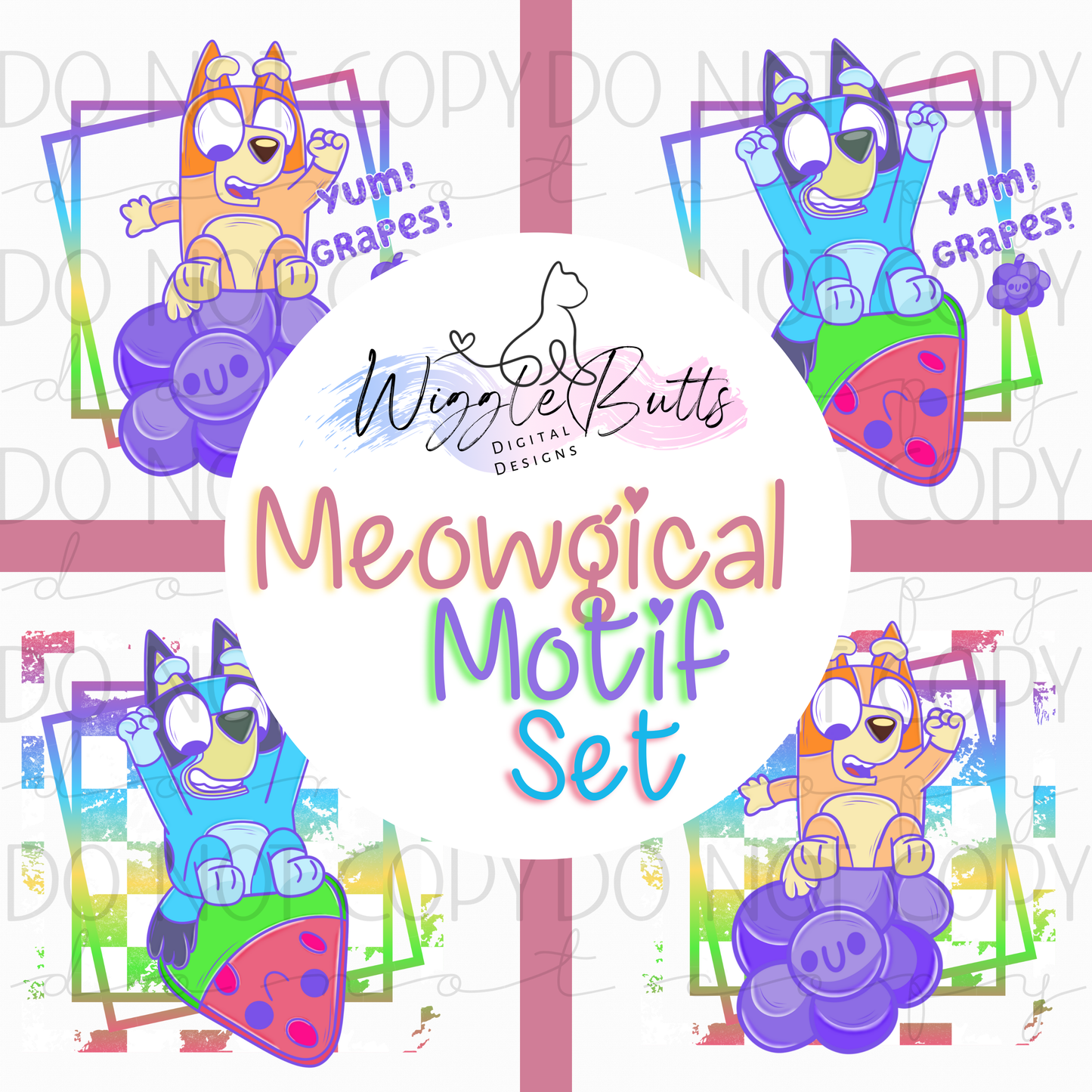 Blue Dog Puppies Yum! Grapes! Meowgical Motif Set