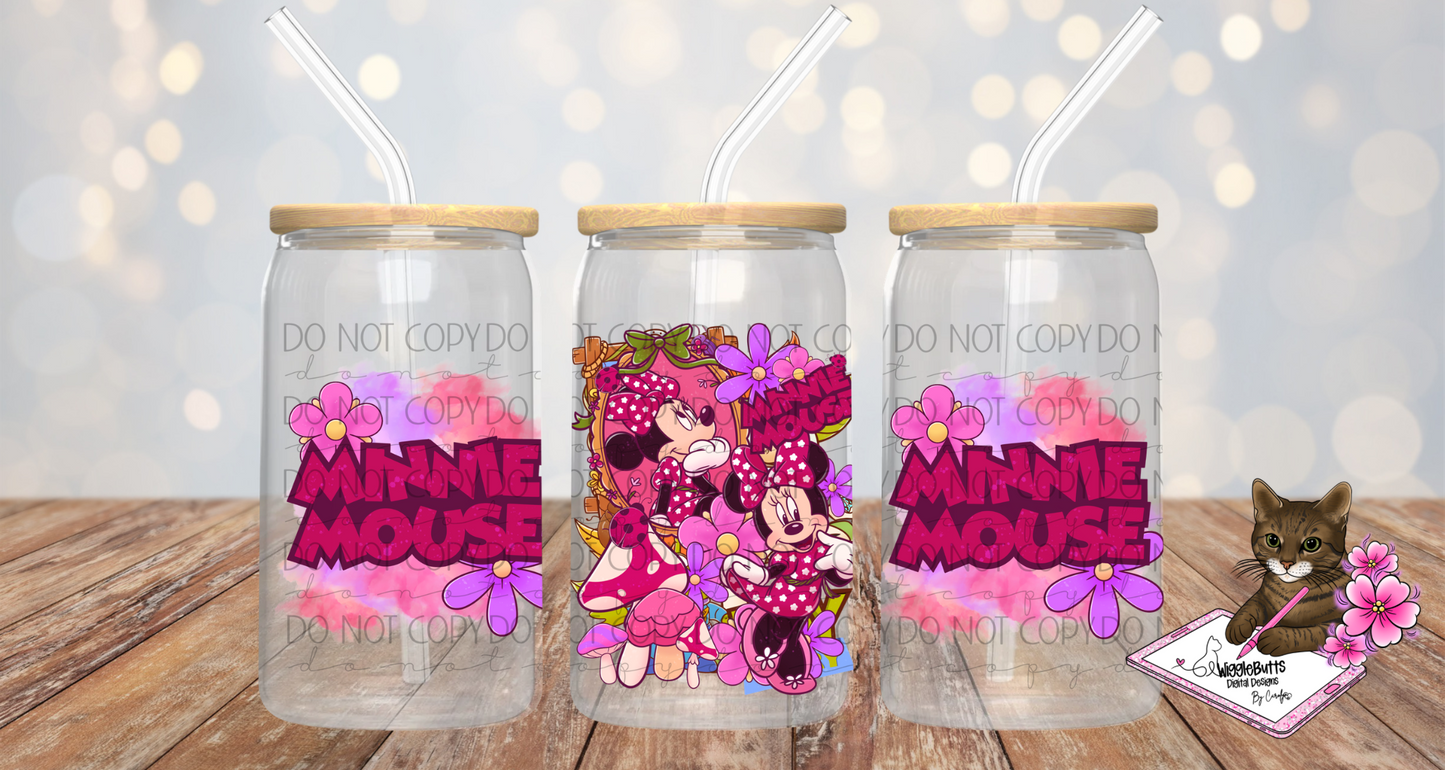 Mouse and Friends Floral Mushrooms 16oz Cup Jar Wrap PNG Design