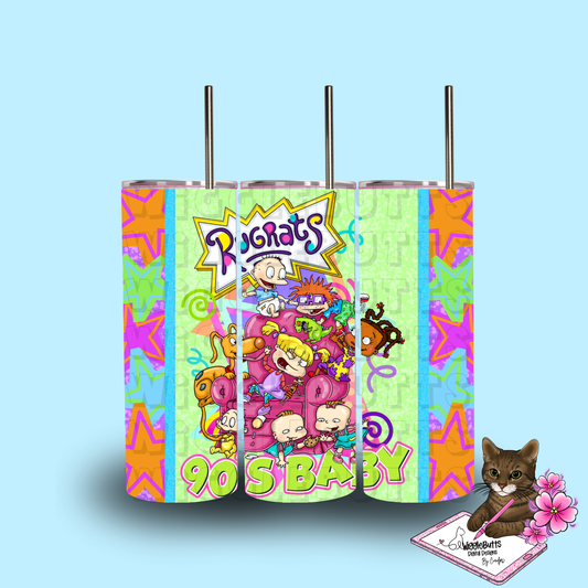 Retro 90s Cartoon Kids 90s Baby 20oz Tumbler Wrap PNG Design