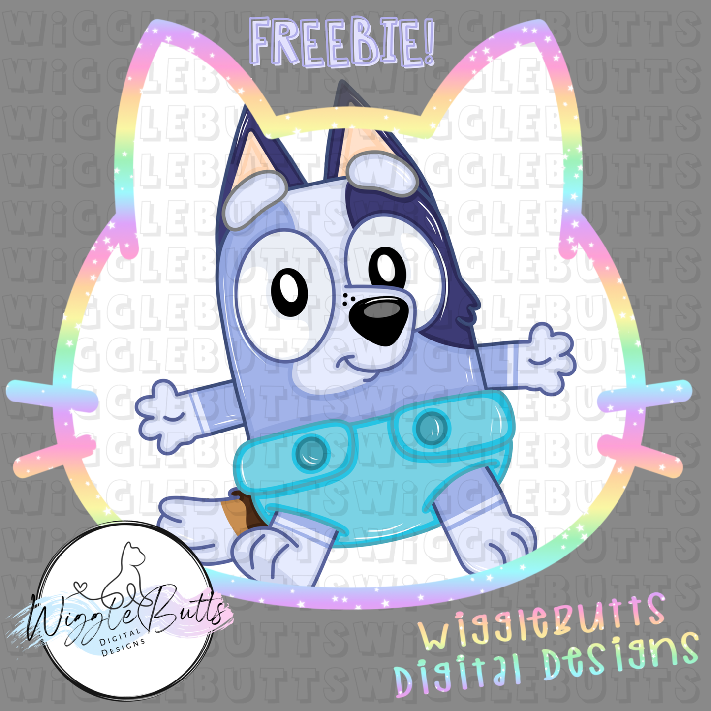 Blue Dog Purple Baby ClipArt Piece