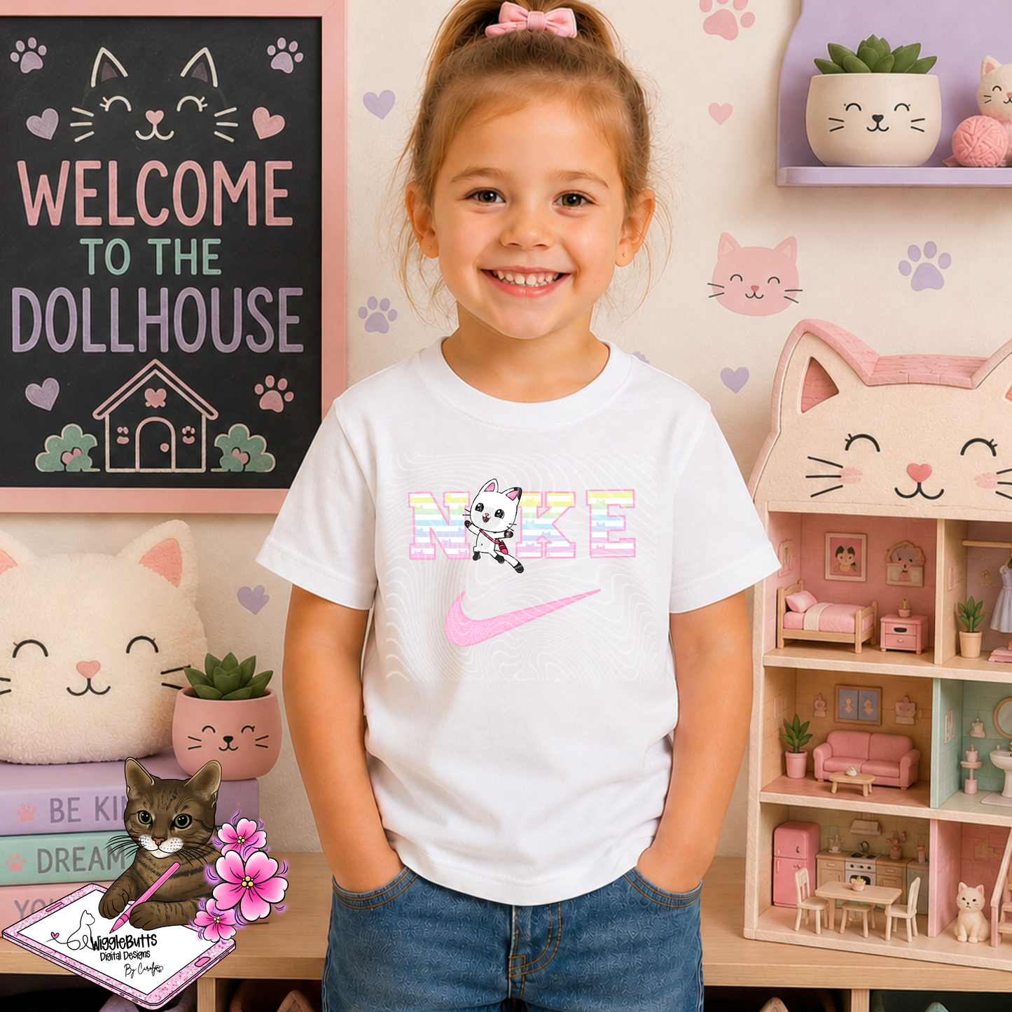 Boujee Checks Kitty Cat Dollhouse Solo PNG Design Bundle