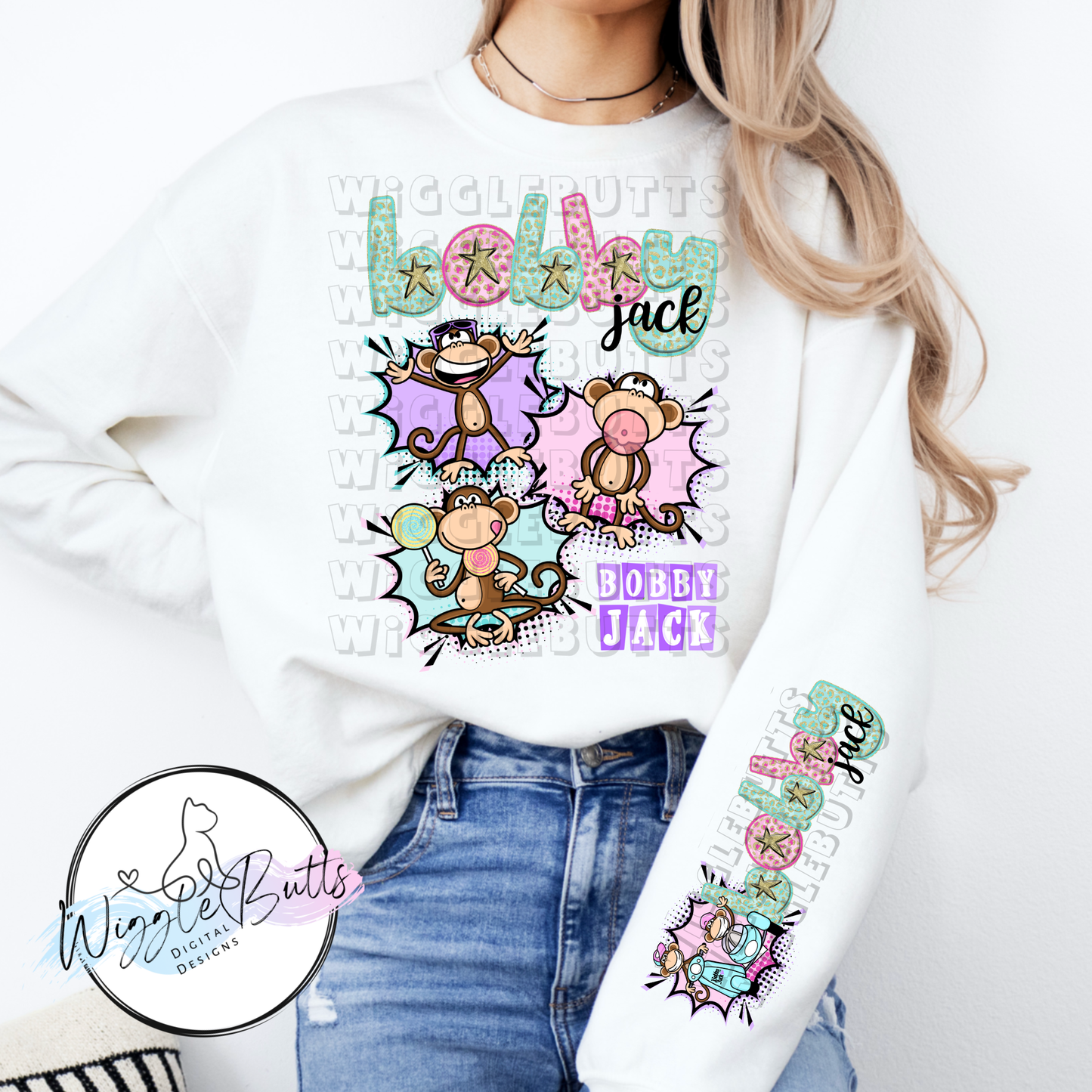 Retro Colorful Monkey PNG Design and Matching PNG Sleeve Design