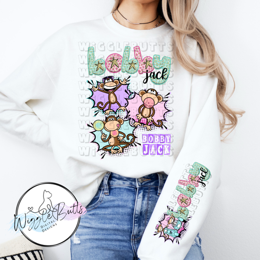 Retro Colorful Monkey PNG Design and Matching PNG Sleeve Design