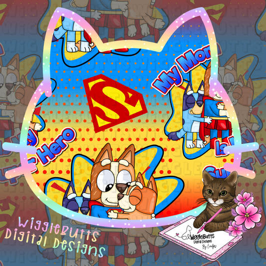 Blue Dog Puppies My Mom is my Super Hero Seamless File PNG