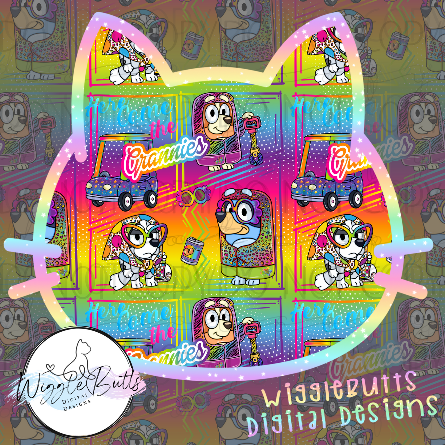 90s Rainbow Style Dogs Puppy Puppies Grannies Seamless File