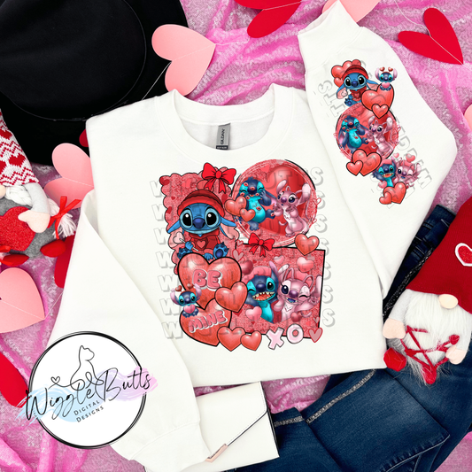 Blue Alien Creature Valentine's Day PNG Design and Matching PNG Sleeve Design