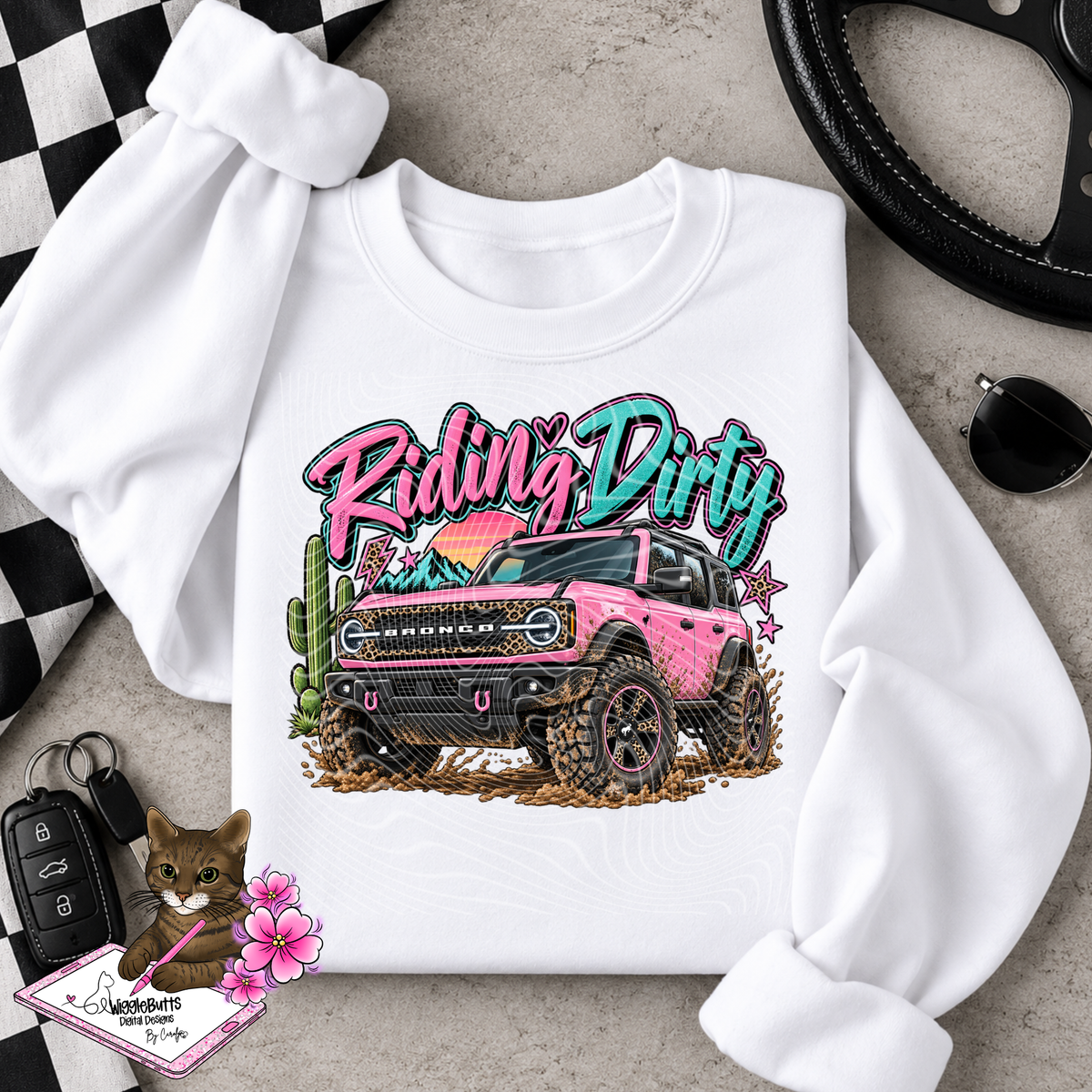 Pink Truck Riding Dirty PNG Design