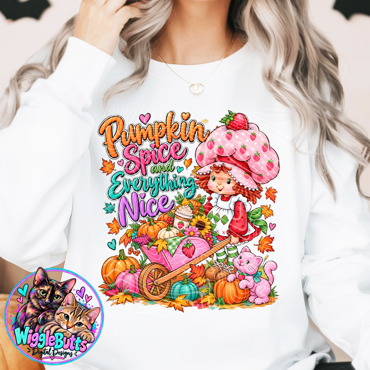 Retro Strawberry Girl Fall Pumpkin and Spice PNG Design
