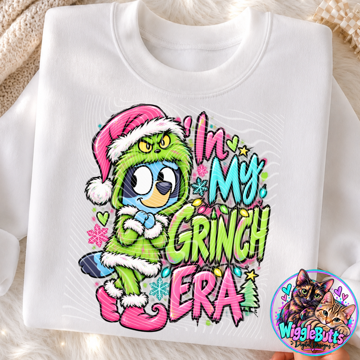 Blue Dog Puppies In my Green Guy Era Christmas PNG Design