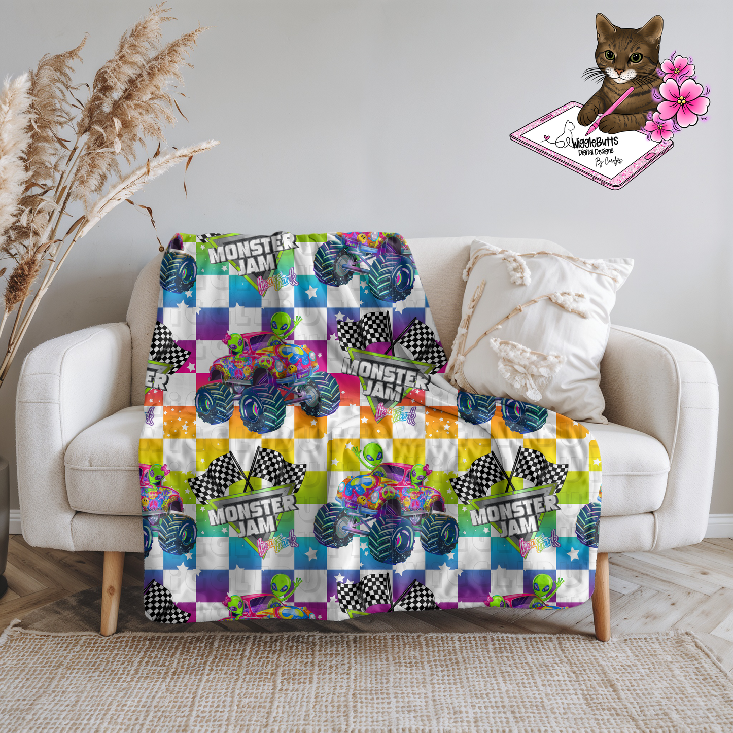 90s Rainbow Style Monster Truck Seamless File PNG