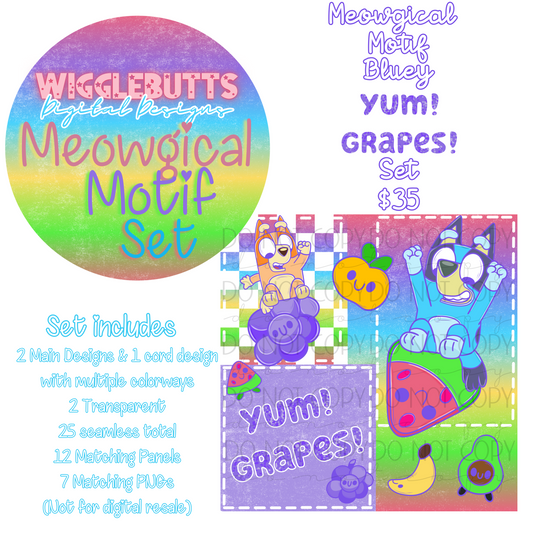 Blue Dog Puppies Yum! Grapes! Meowgical Motif Set