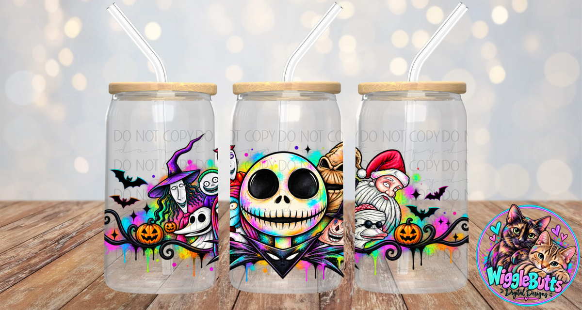 Halloween Christmas Skeleton 16oz Cup/Jar Wrap PNG Design