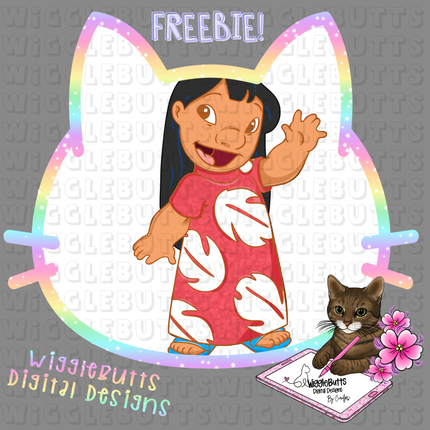 Blue Alien Creature Hawaiian Girl ClipArt Piece