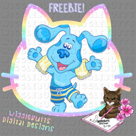 Retro 90s Blue Dog and Friends Summer Pool ClipArt Piece