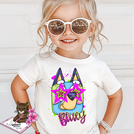 Blue Dog Puppies Neon Stars PNG Design