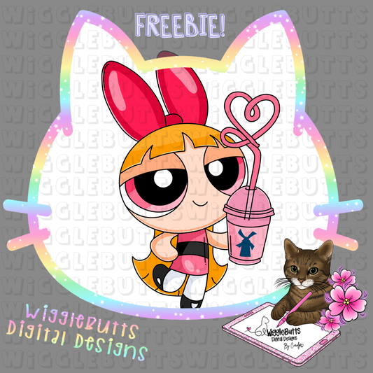 PP Girl Pink Boba Cup Coffee Lovers Blue ClipArt Piece