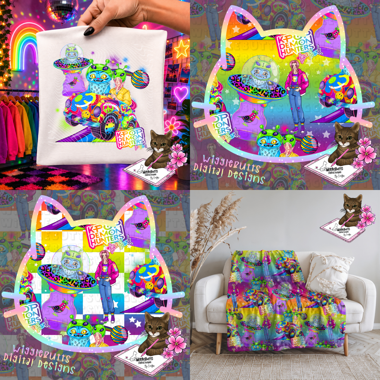 Anime Hunter Girls Soda Boys 90s Rainbow Style Seamless and PNG Solo Bundle