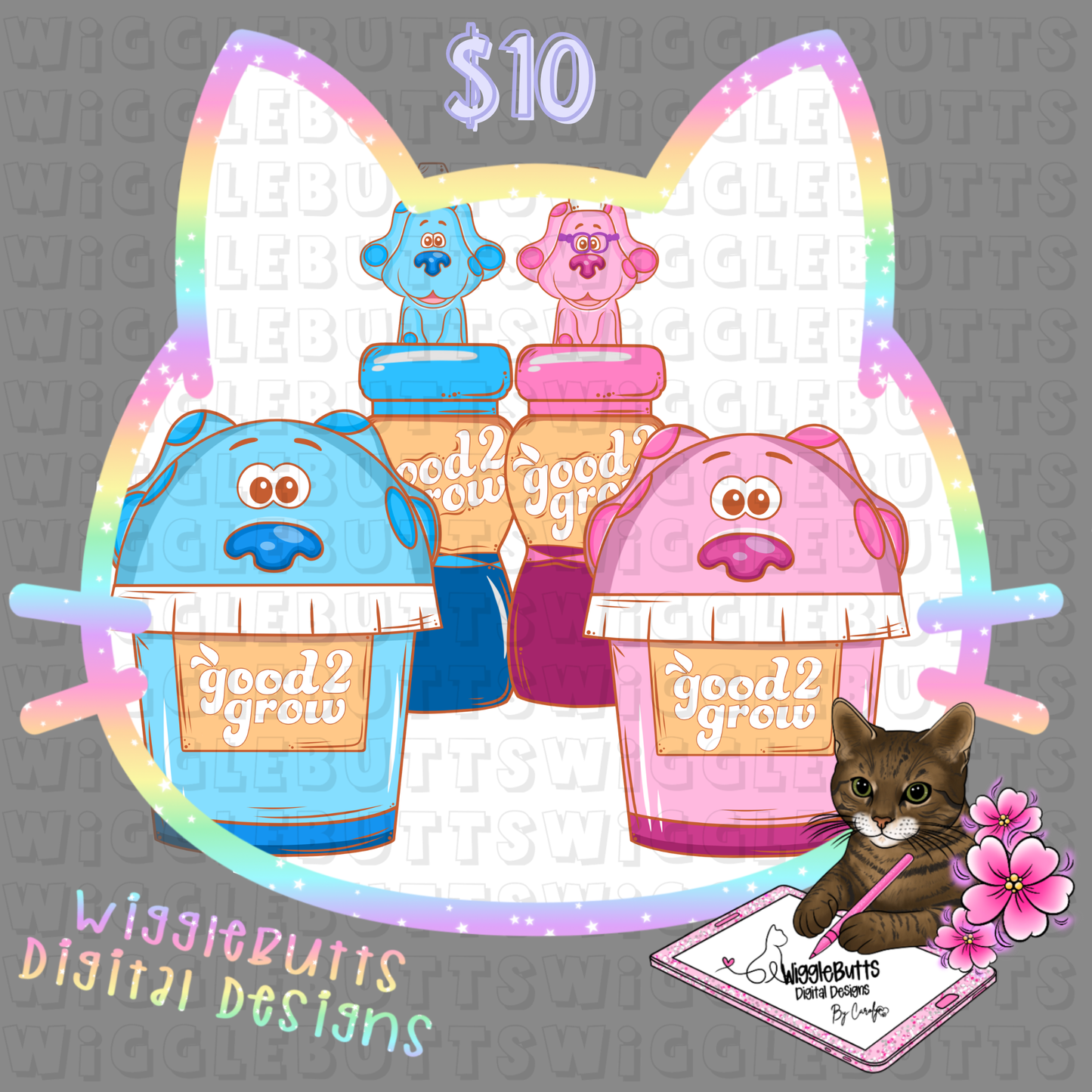 Retro Blue Dog Purple Pink Dog Snack Cups and Juices ClipArt Bundle