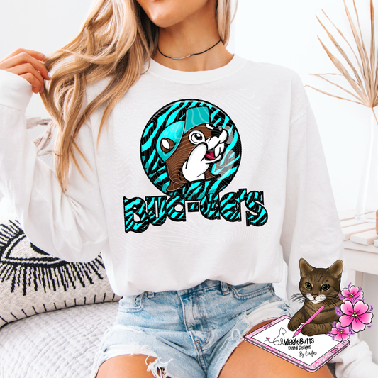 Trendy Beaver Girly Vibes Teal Zebra Print PNG Design